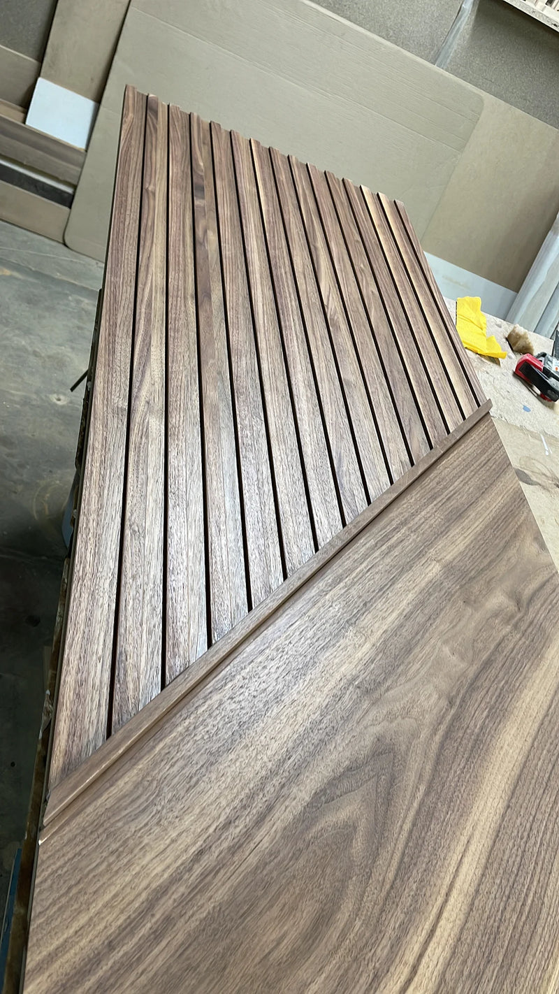 Walnut Panels with Backlit Slat Inserts