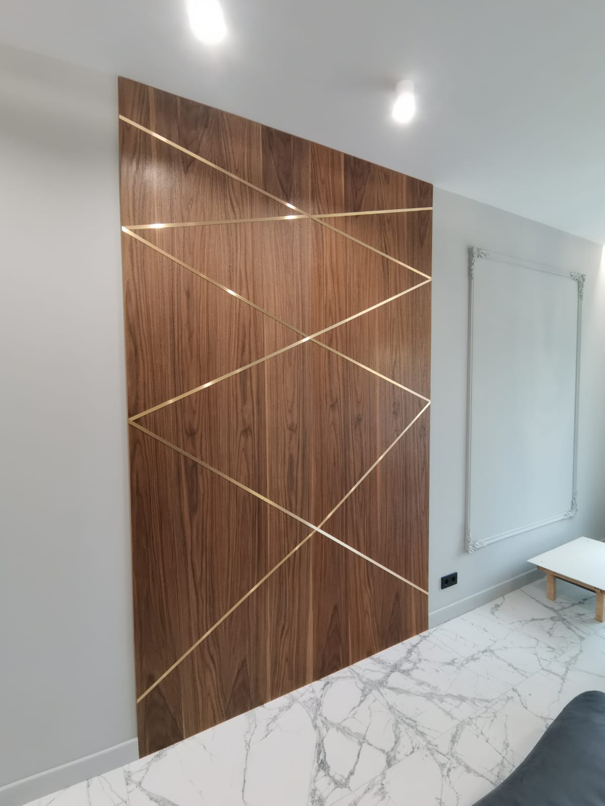 Walnut Wall Panels with Brass Inlay