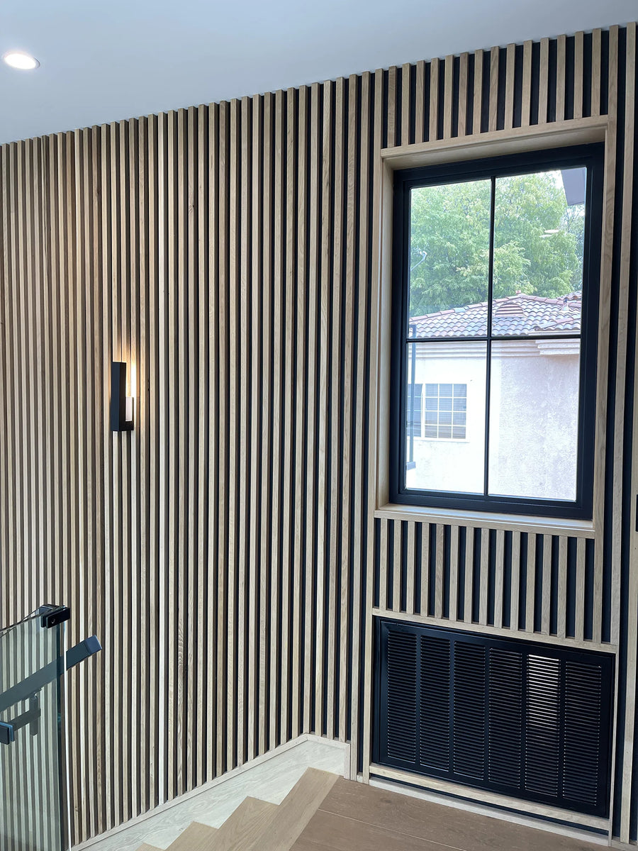 Oak and Walnut Slat Panels for a Home