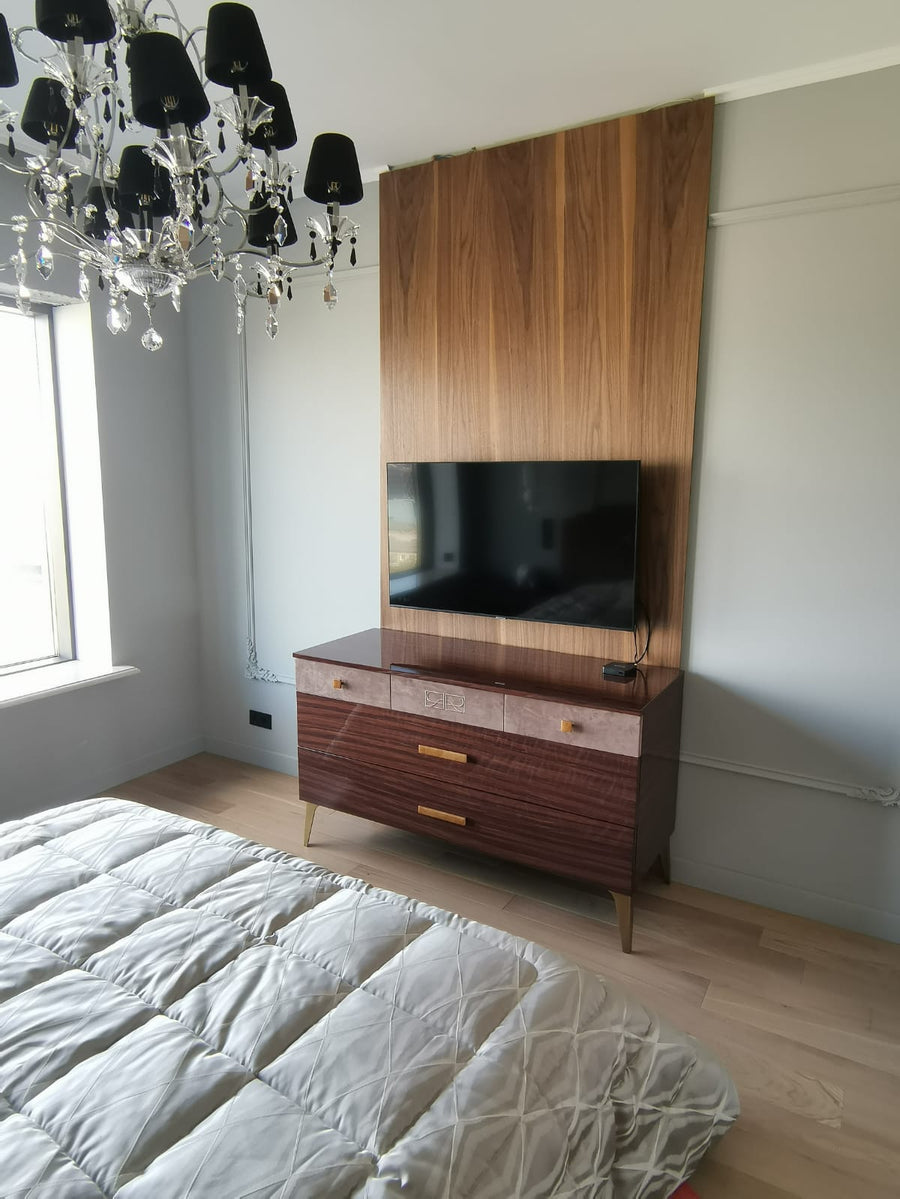Walnut Wall Panels with Brass Inlay