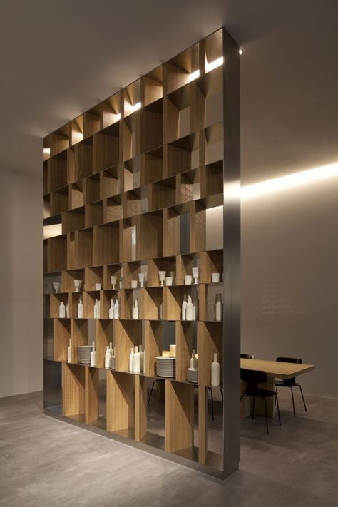 Angled Wood Slat Room Divider
