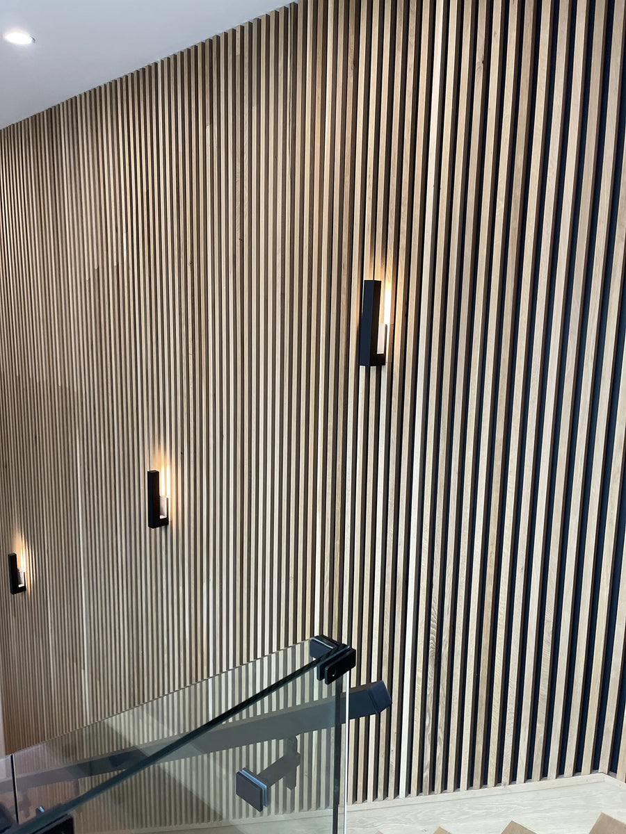 Oak and Walnut Slat Panels for a Home