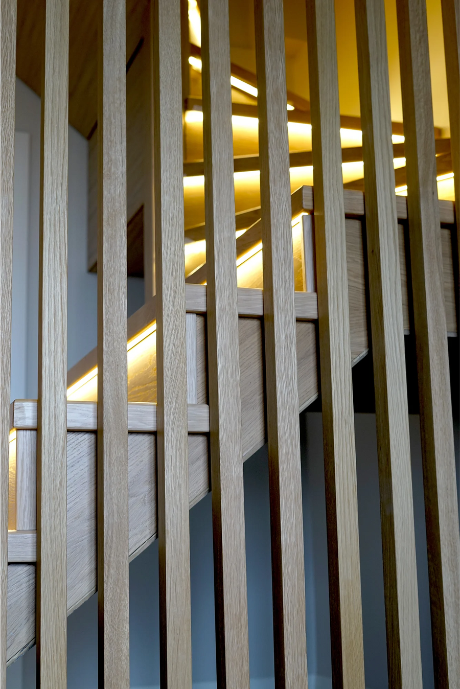 Oak Slat Partition for a Staircase