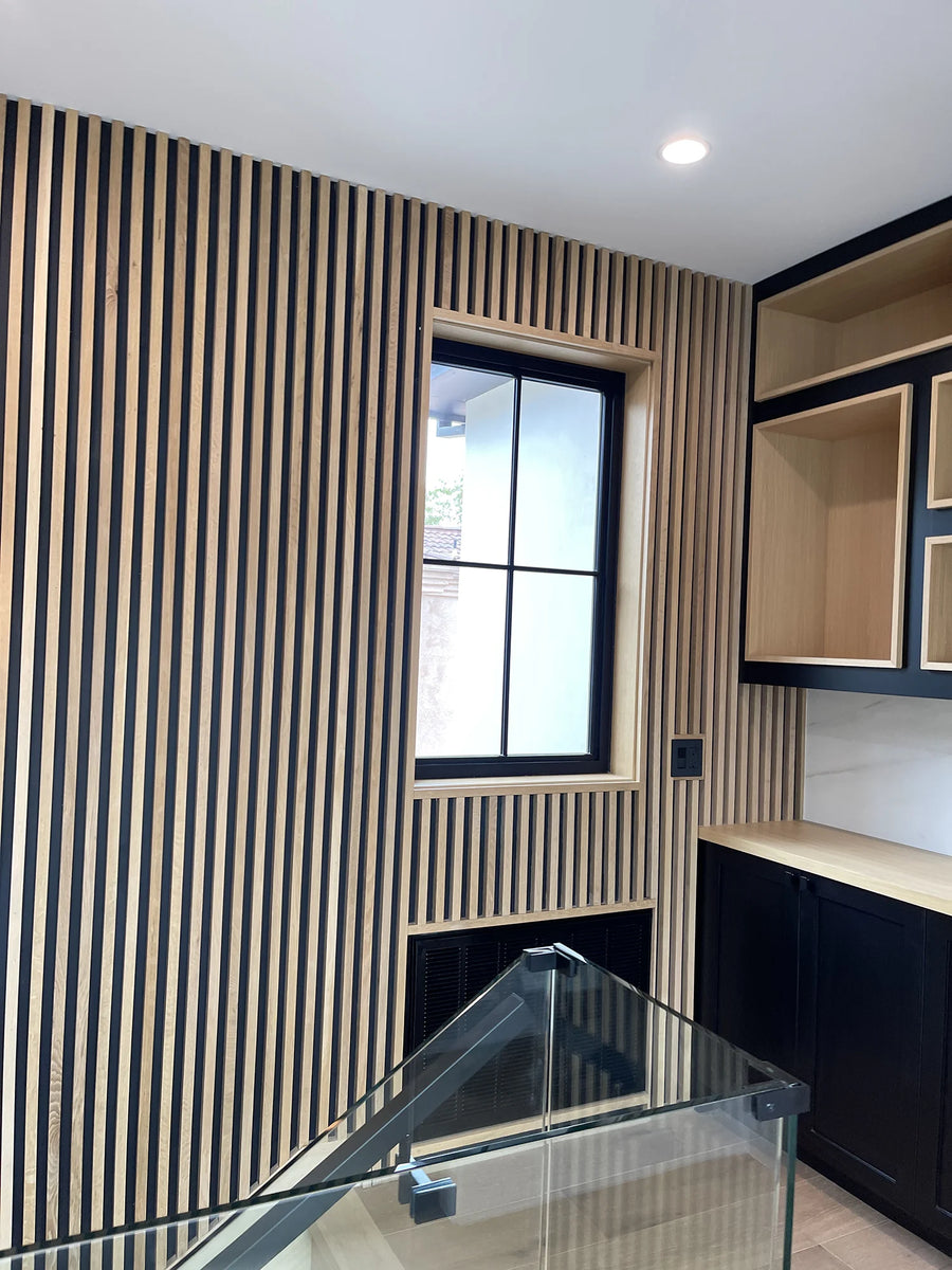 Oak and Walnut Slat Panels for a Home