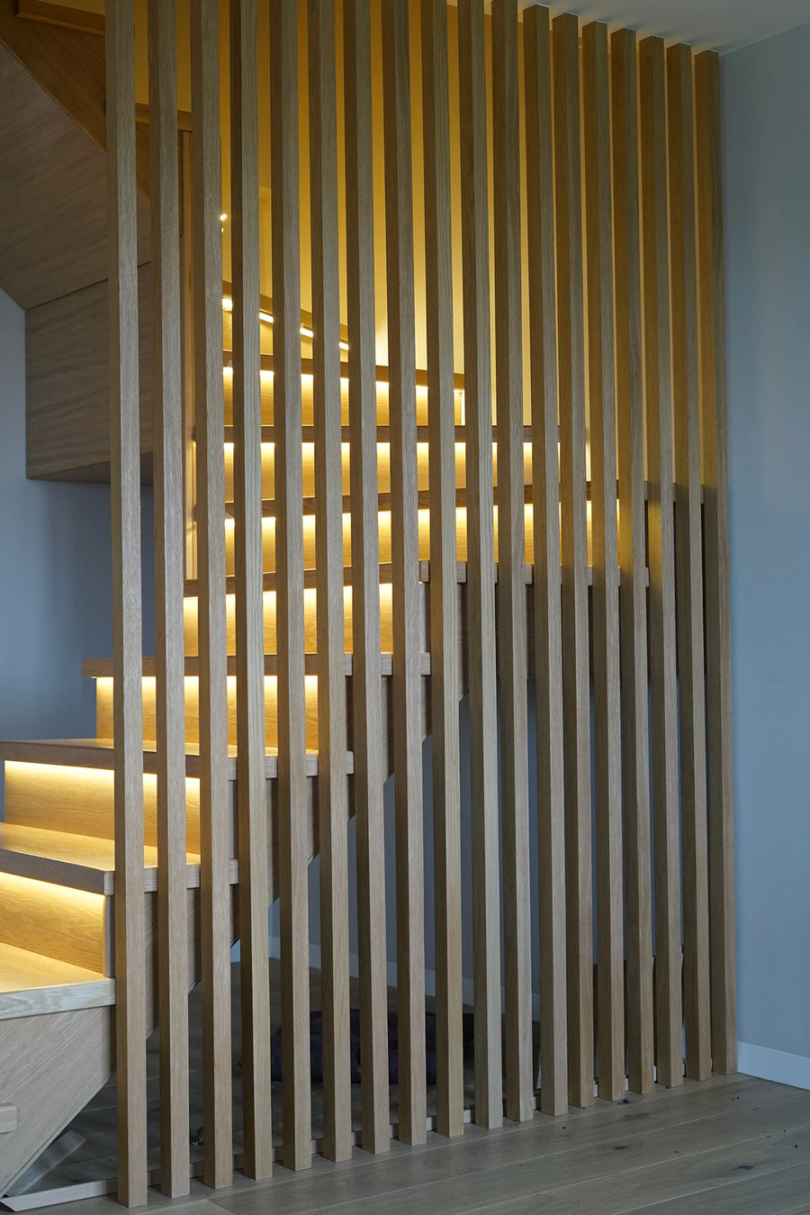 Oak Slat Partition for a Staircase