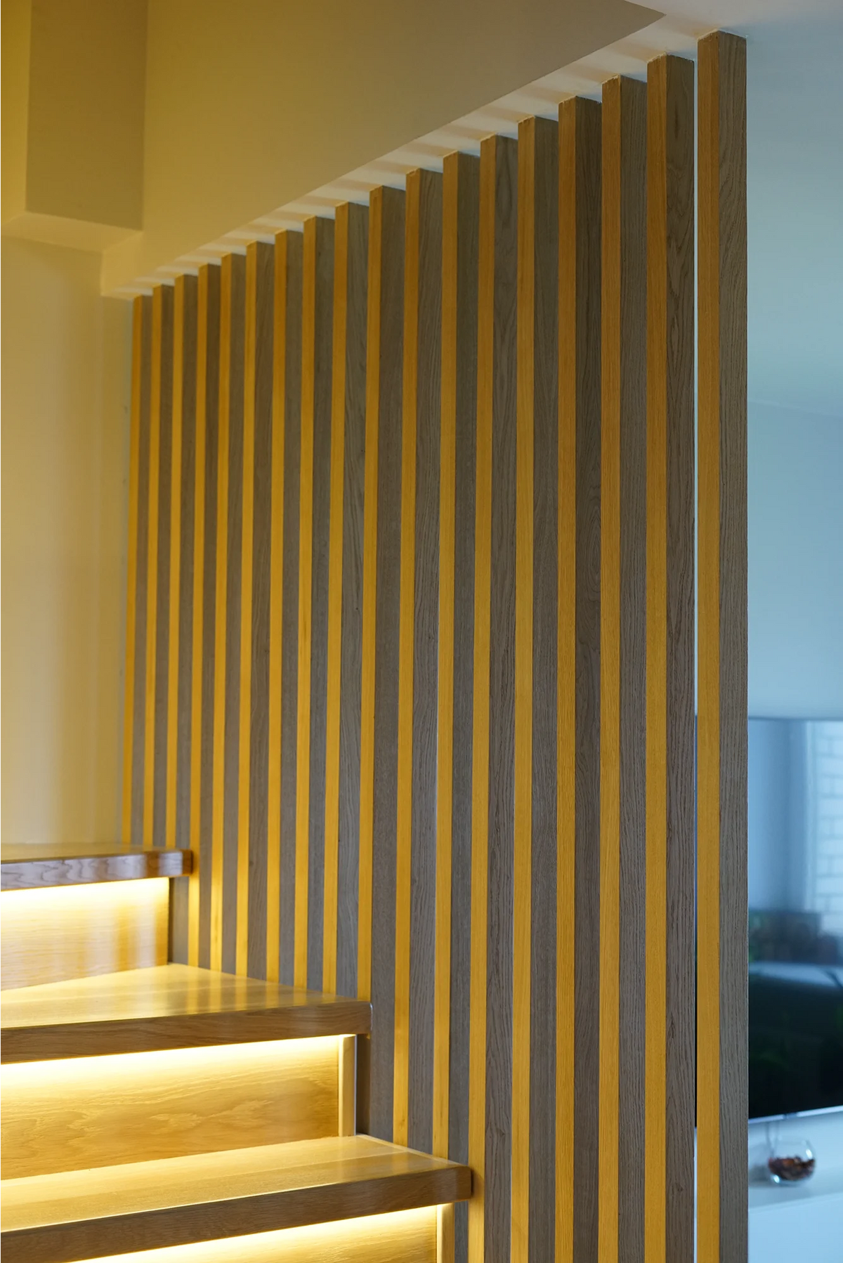 Oak Slat Partition for a Staircase