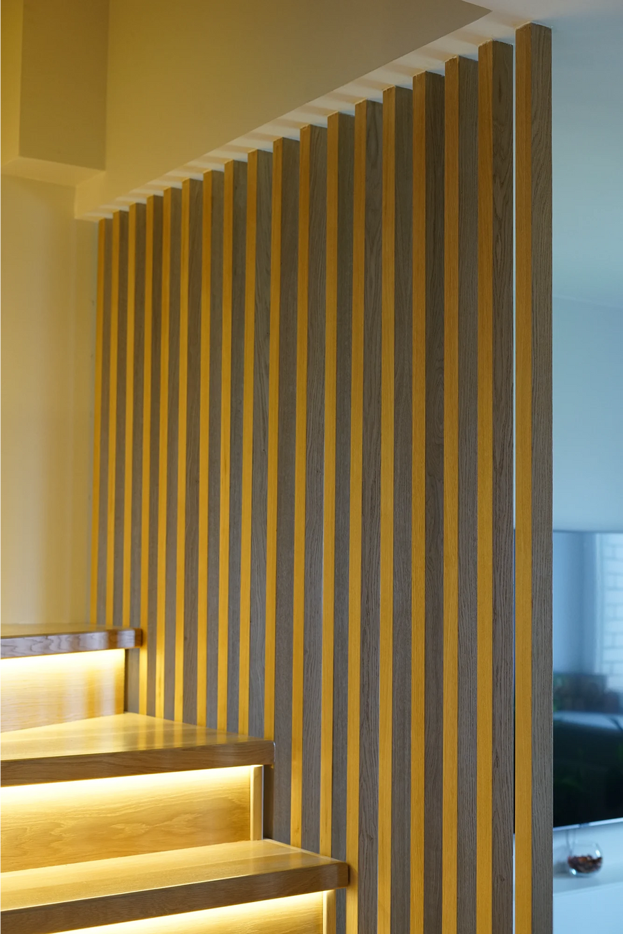 Oak Slat Partition for a Staircase
