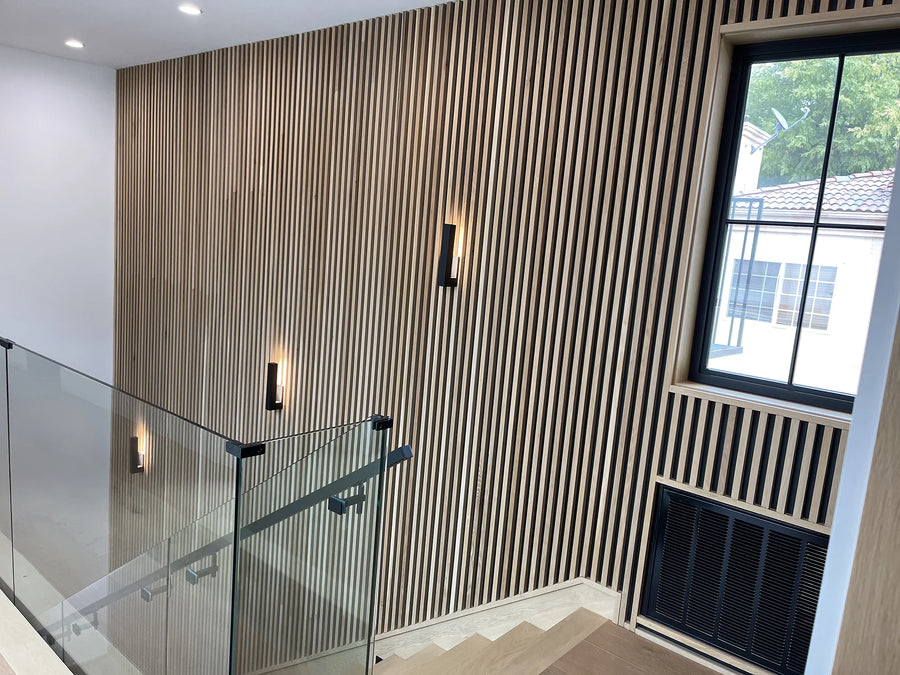 Oak and Walnut Slat Panels for a Home
