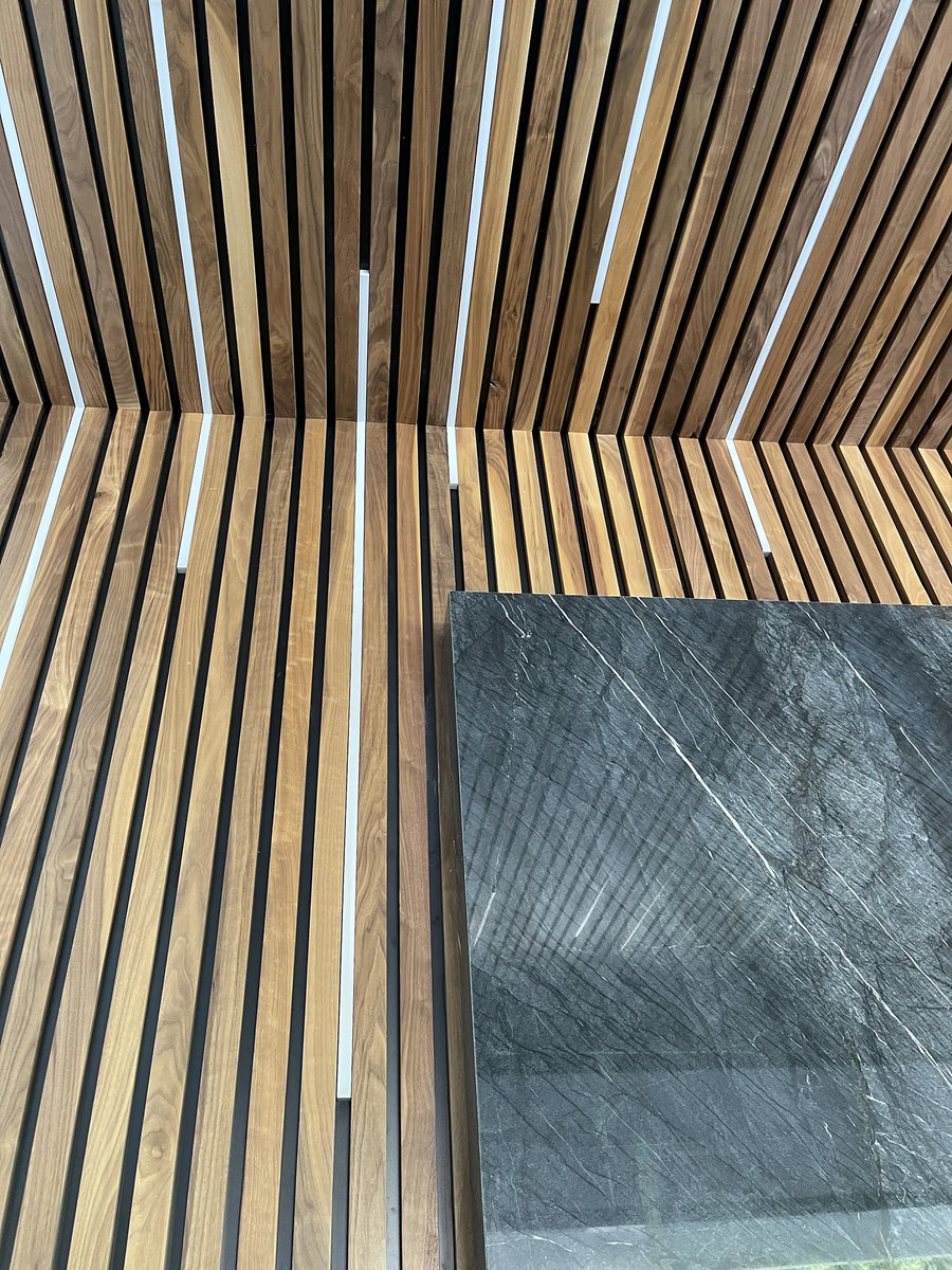 Oak and Walnut Slat Panels for a Home