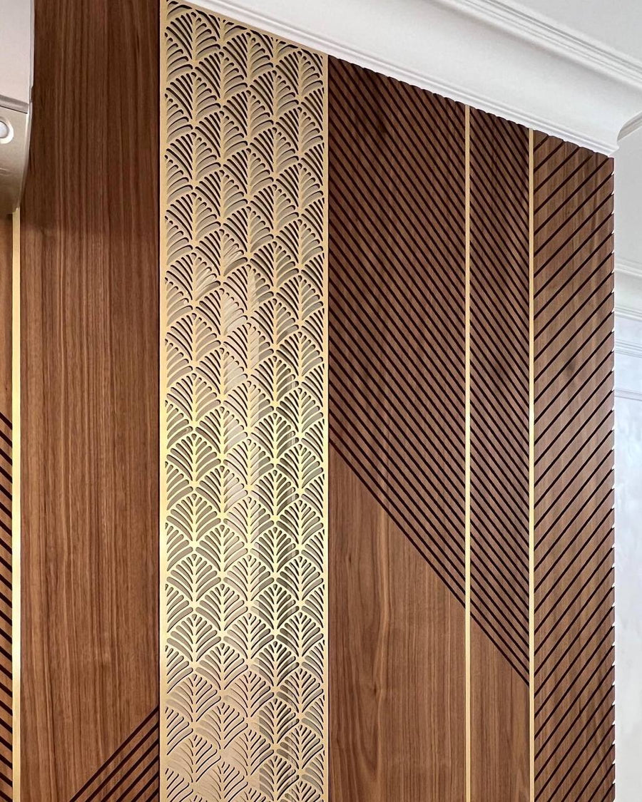 Walnut Wall Panels with Brass Detailing
