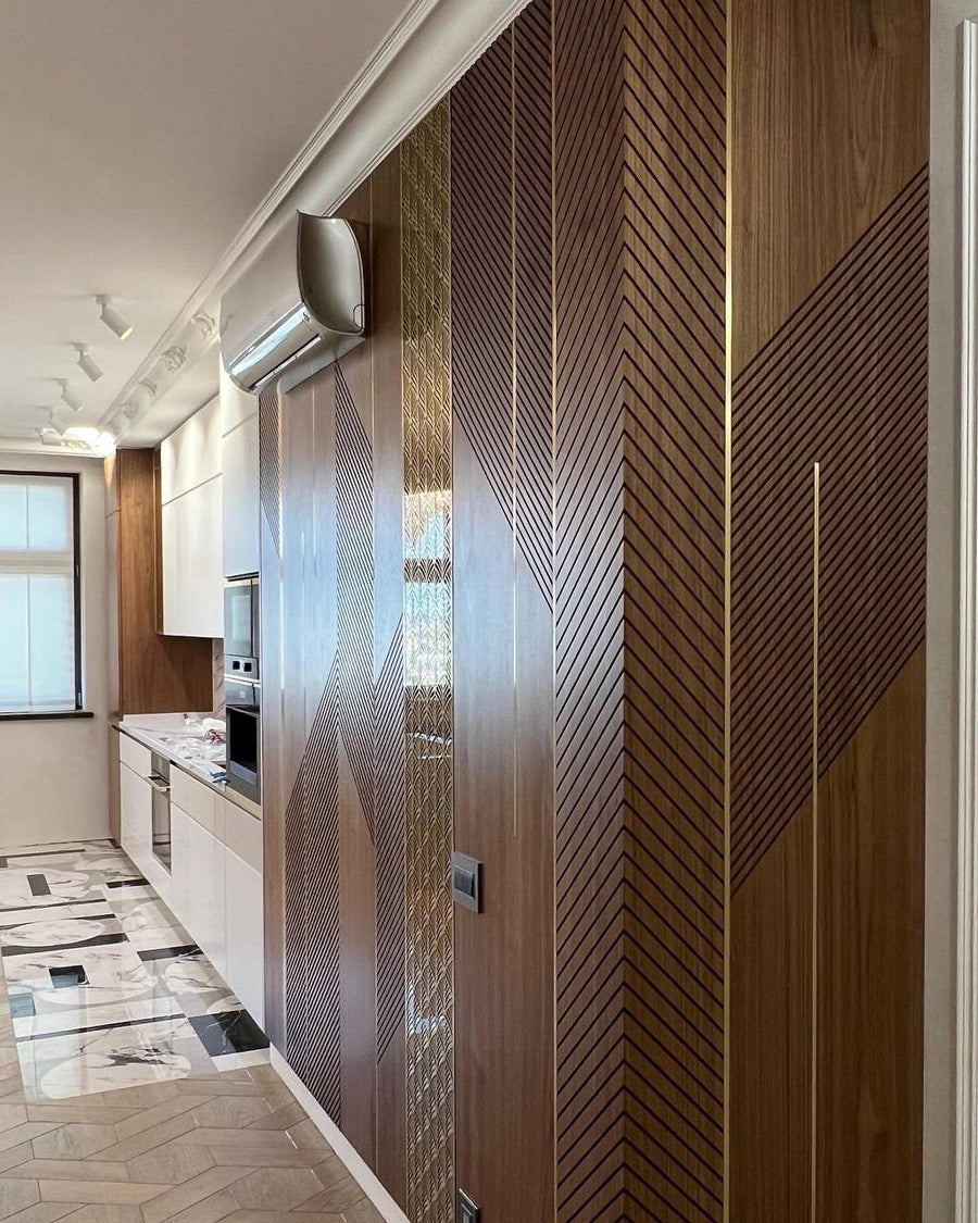 Walnut Wall Panels with Brass Detailing