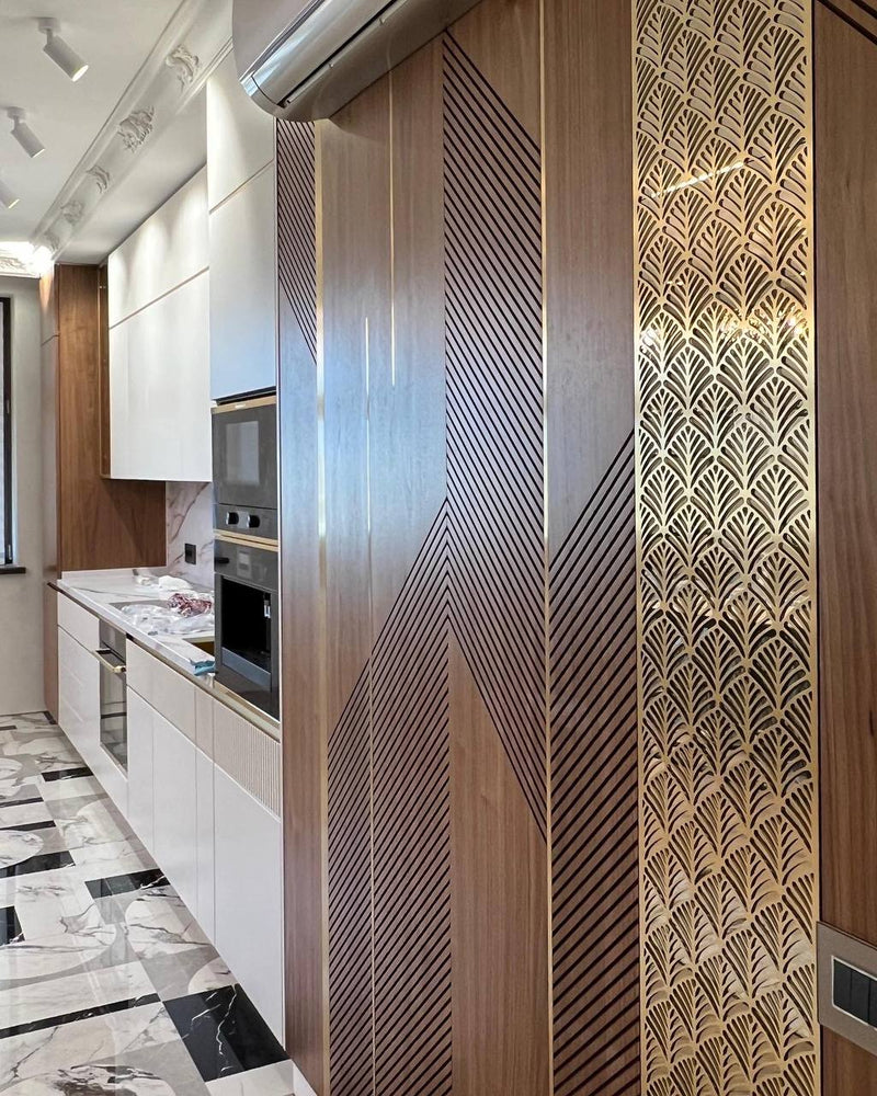 LUXURY WALNUT PANELS WITH DESIGN BRASS