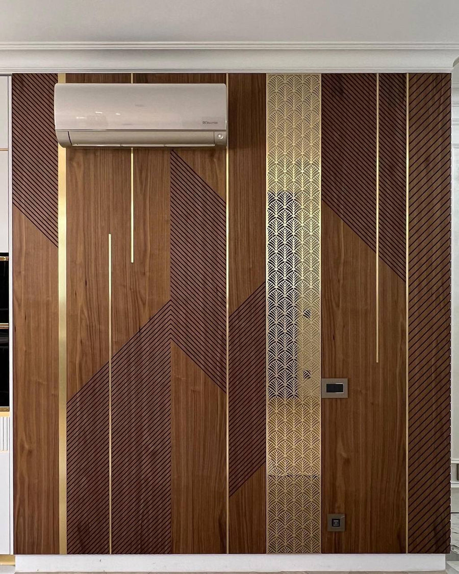 Walnut Wall Panels with Brass Detailing