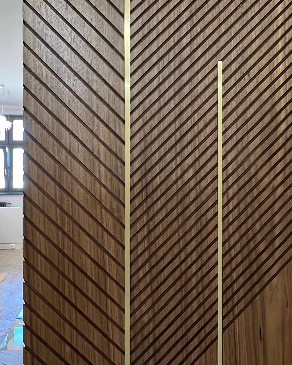 Walnut Wall Panels with Brass Detailing