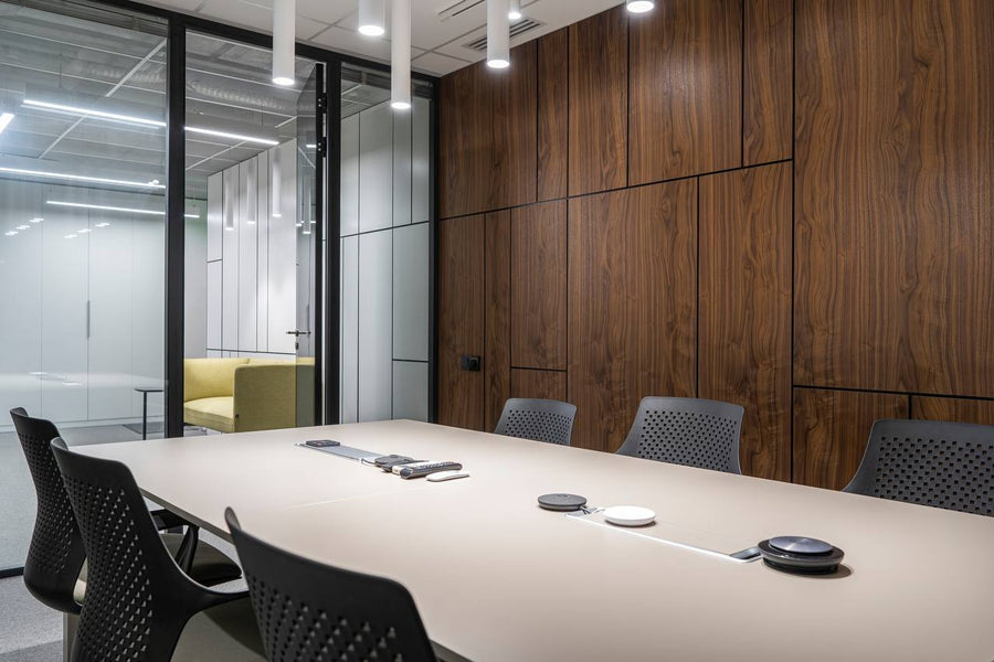Tinted Walnut Wall Panels for an Office