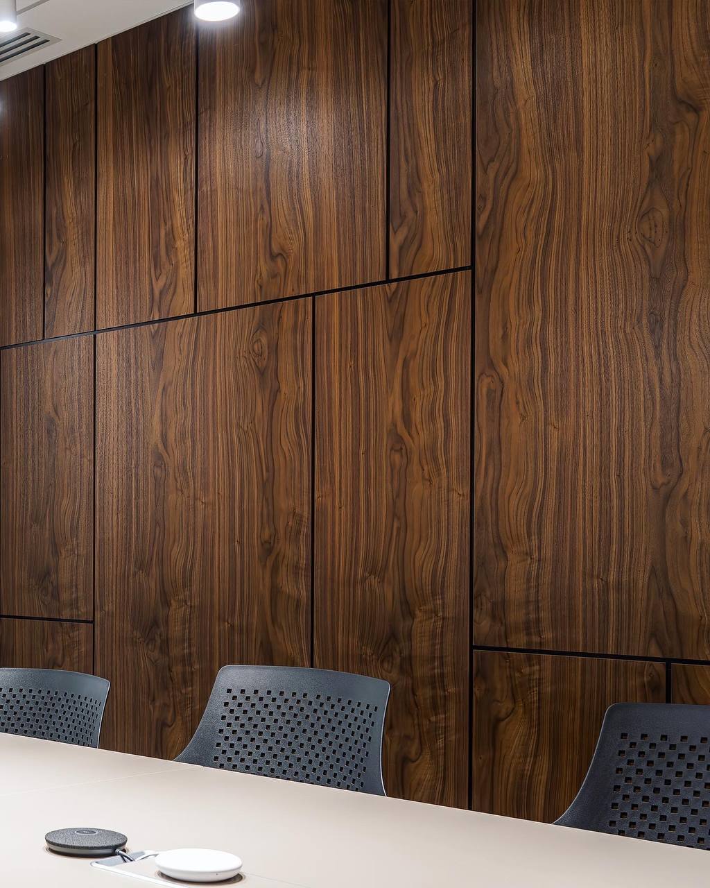 Tinted Walnut Wall Panels for an Office