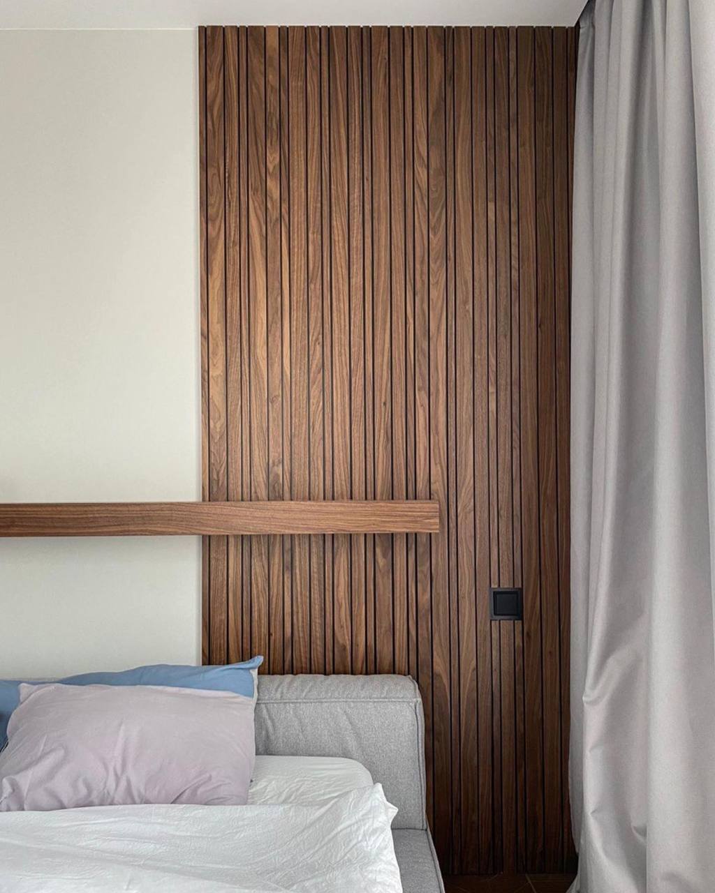 Walnut Slat Wall with Floating Shelf