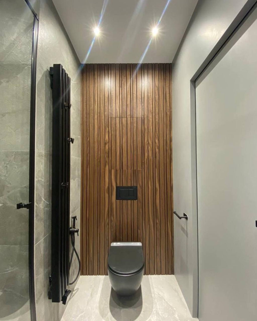 Walnut Slat Wall with Floating Shelf