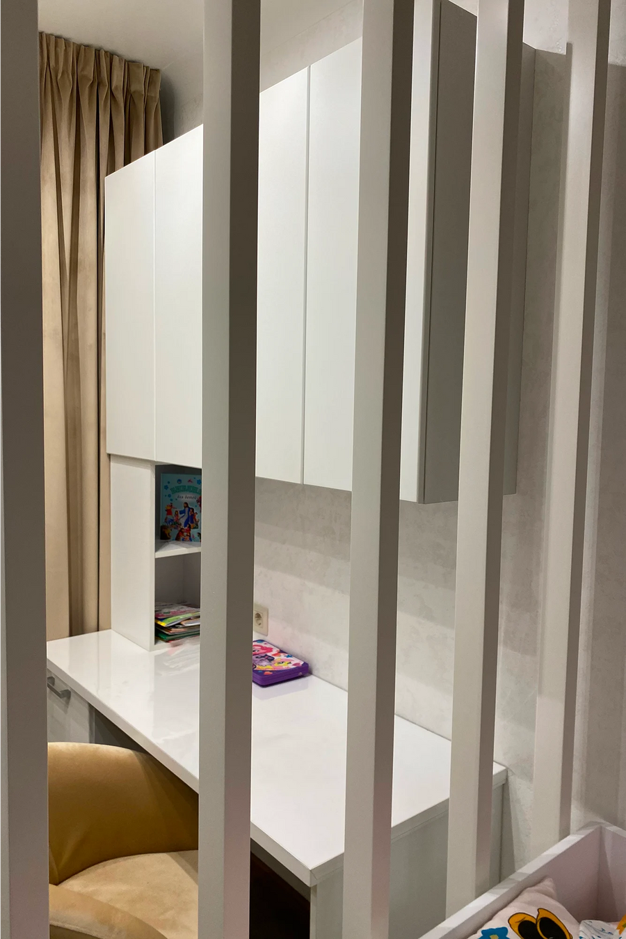 Partition, Slat Ceiling and Wall Panels in an Apartment