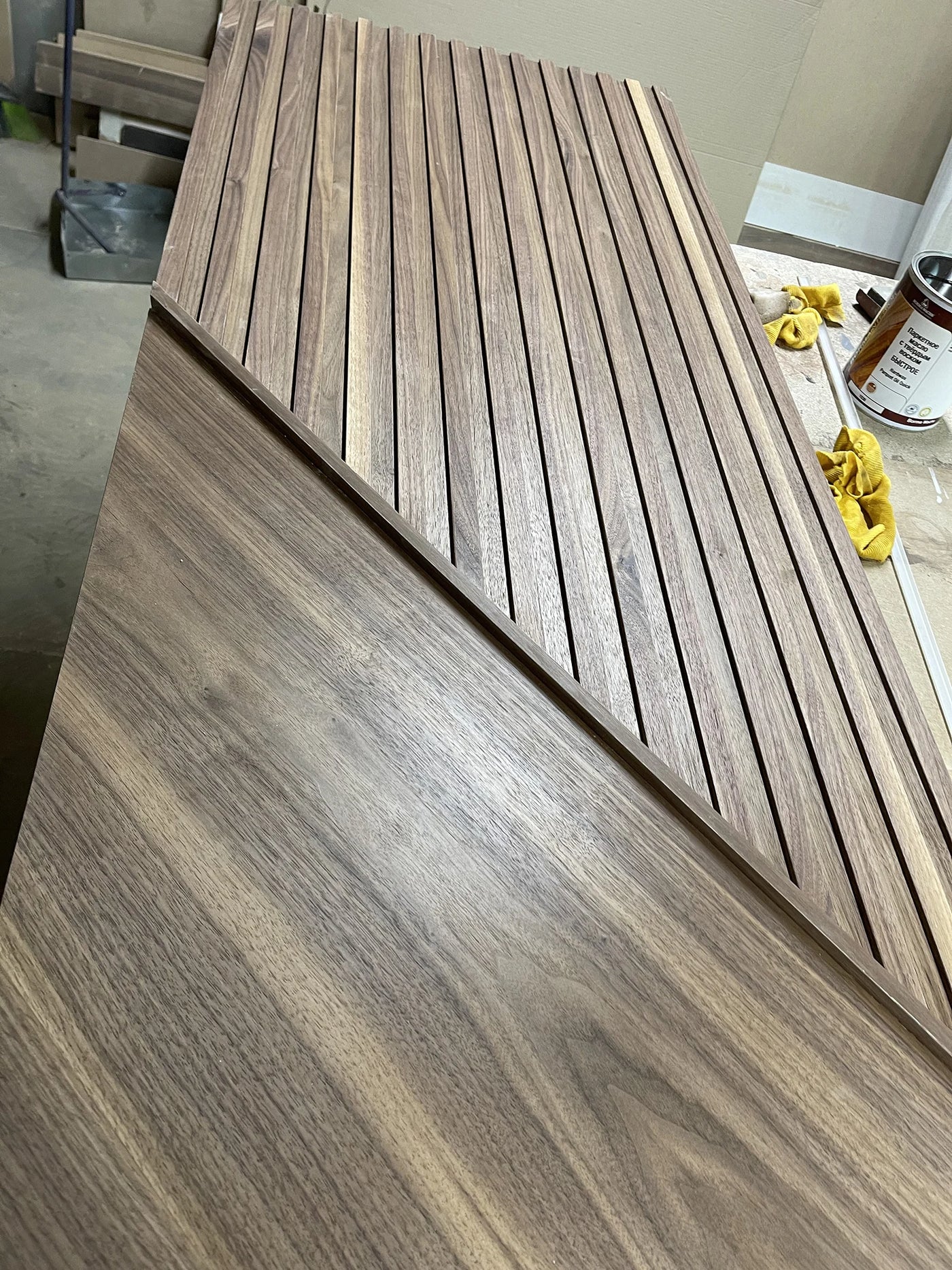 Walnut Panels with Backlit Slat Inserts