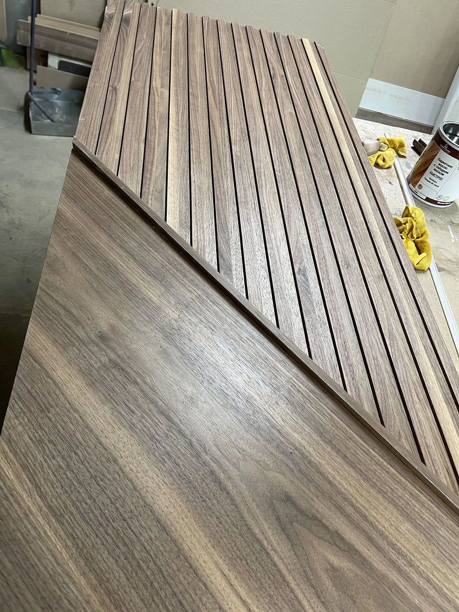 Walnut Panels with Backlit Slat Inserts