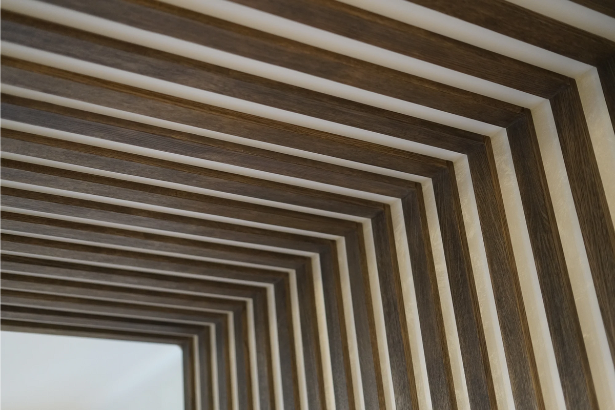 Partition, Slat Ceiling and Wall Panels in an Apartment