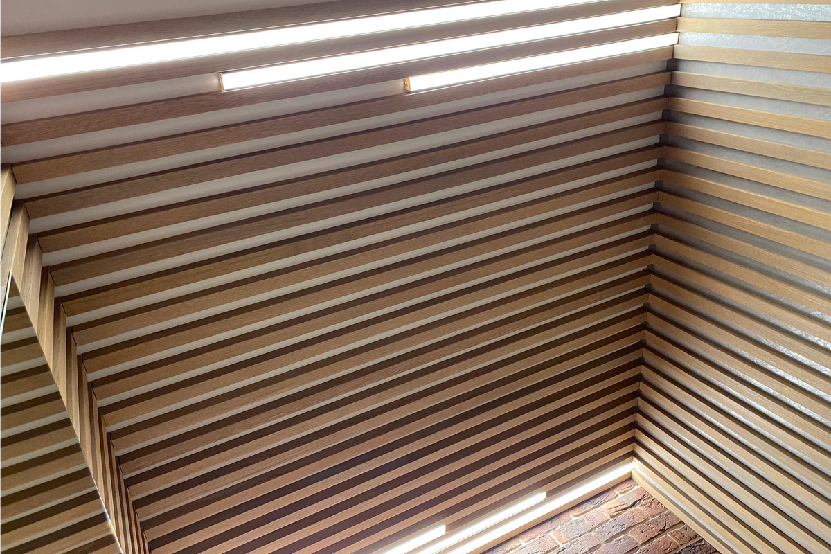 Partition, Slat Ceiling and Wall Panels in an Apartment