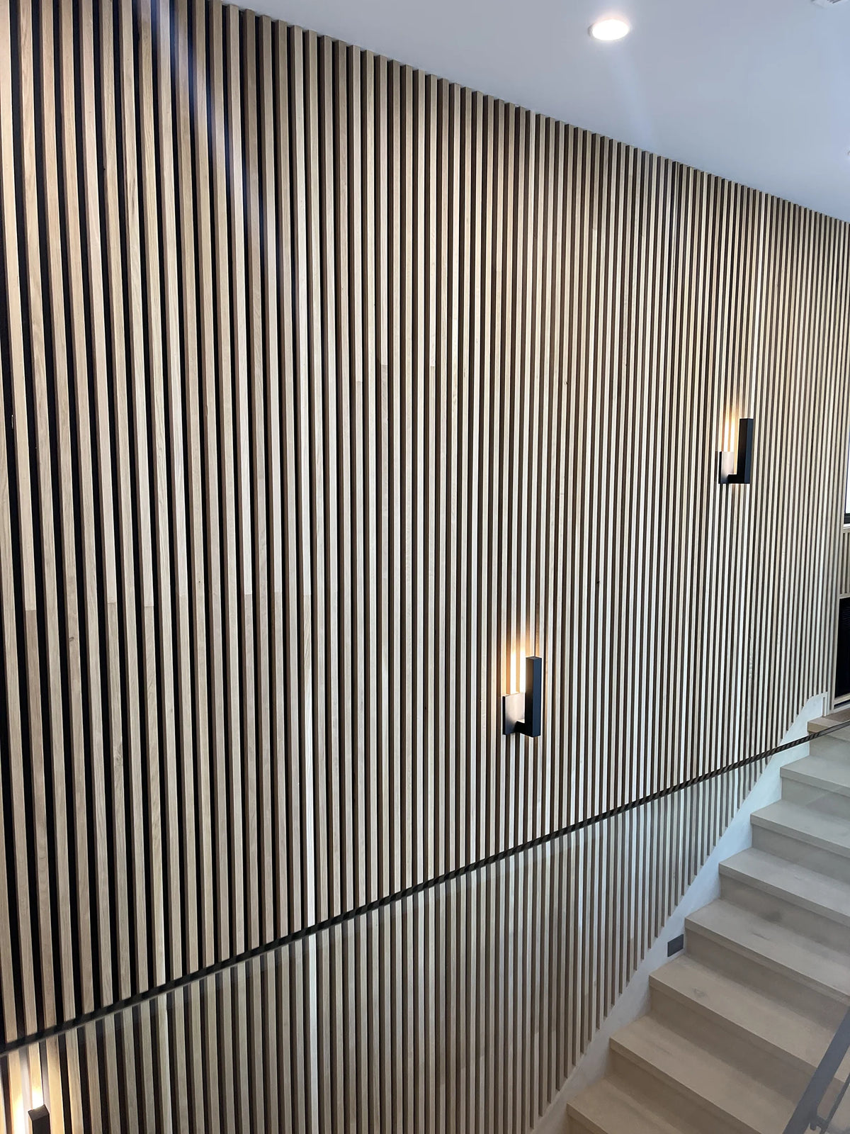 Oak and Walnut Slat Panels for a Home