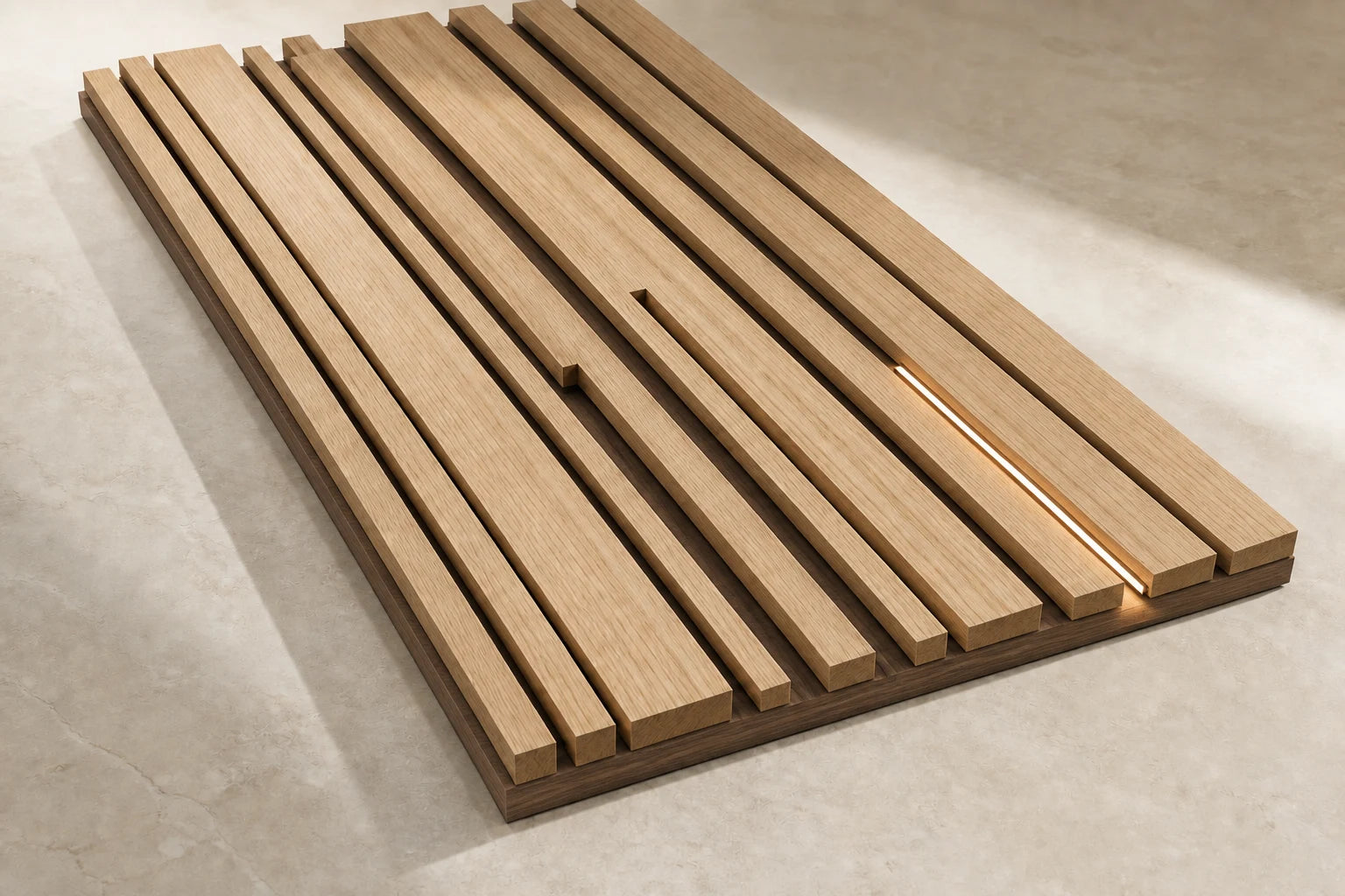 Element Decor custom slat profile study with varied widths, depths and integrated lighting