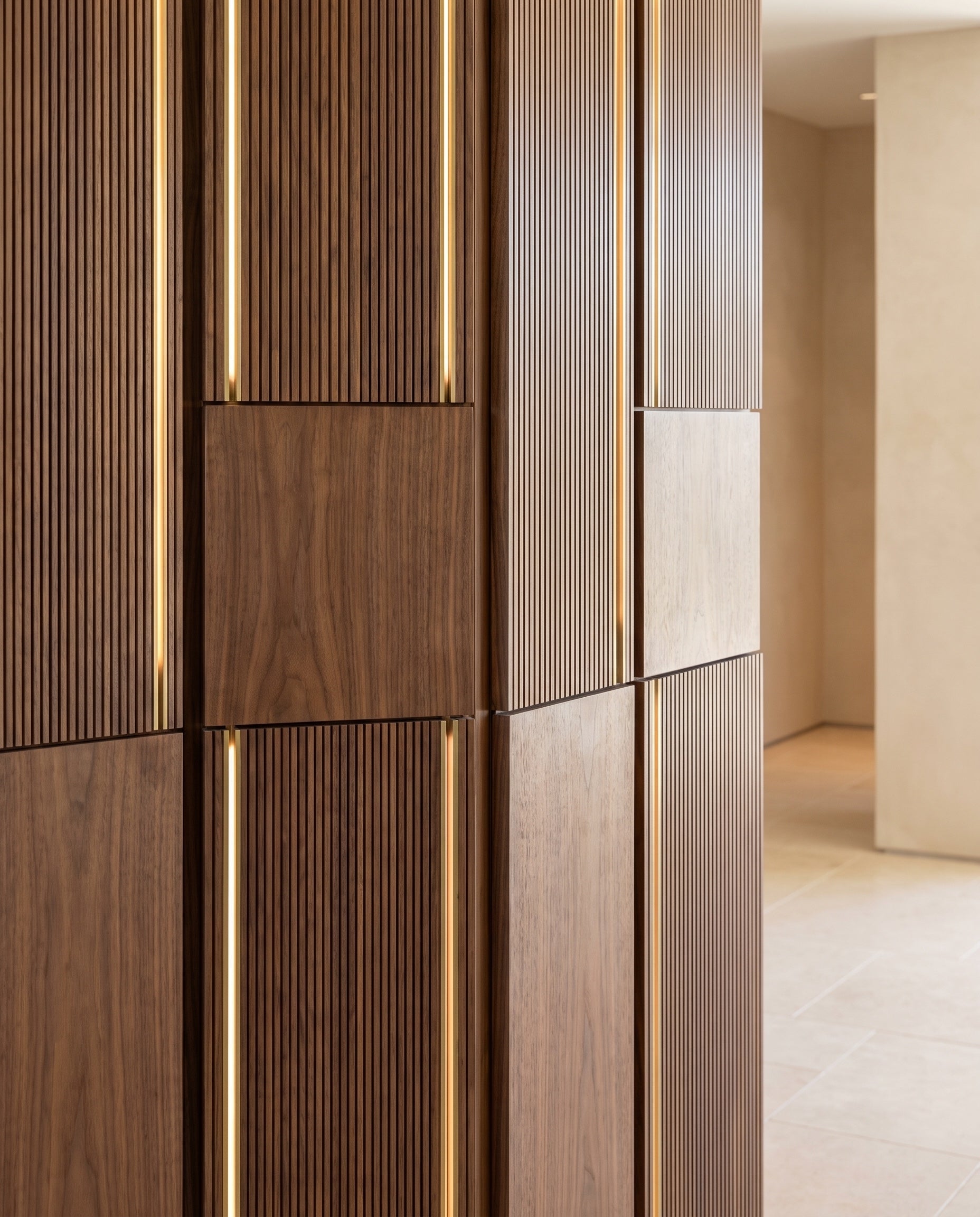 Close construction and material detail of Fluted Panels, Straight Grooves