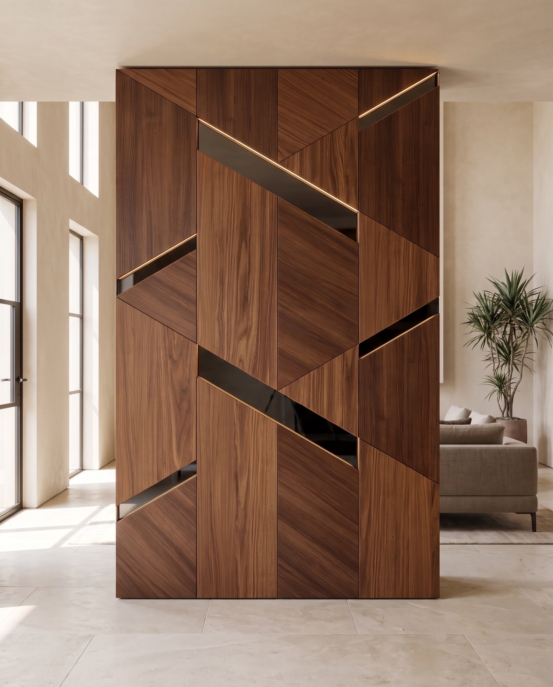 Wood Panels with Mirror Inlay: proposed design in a contemporary interior
