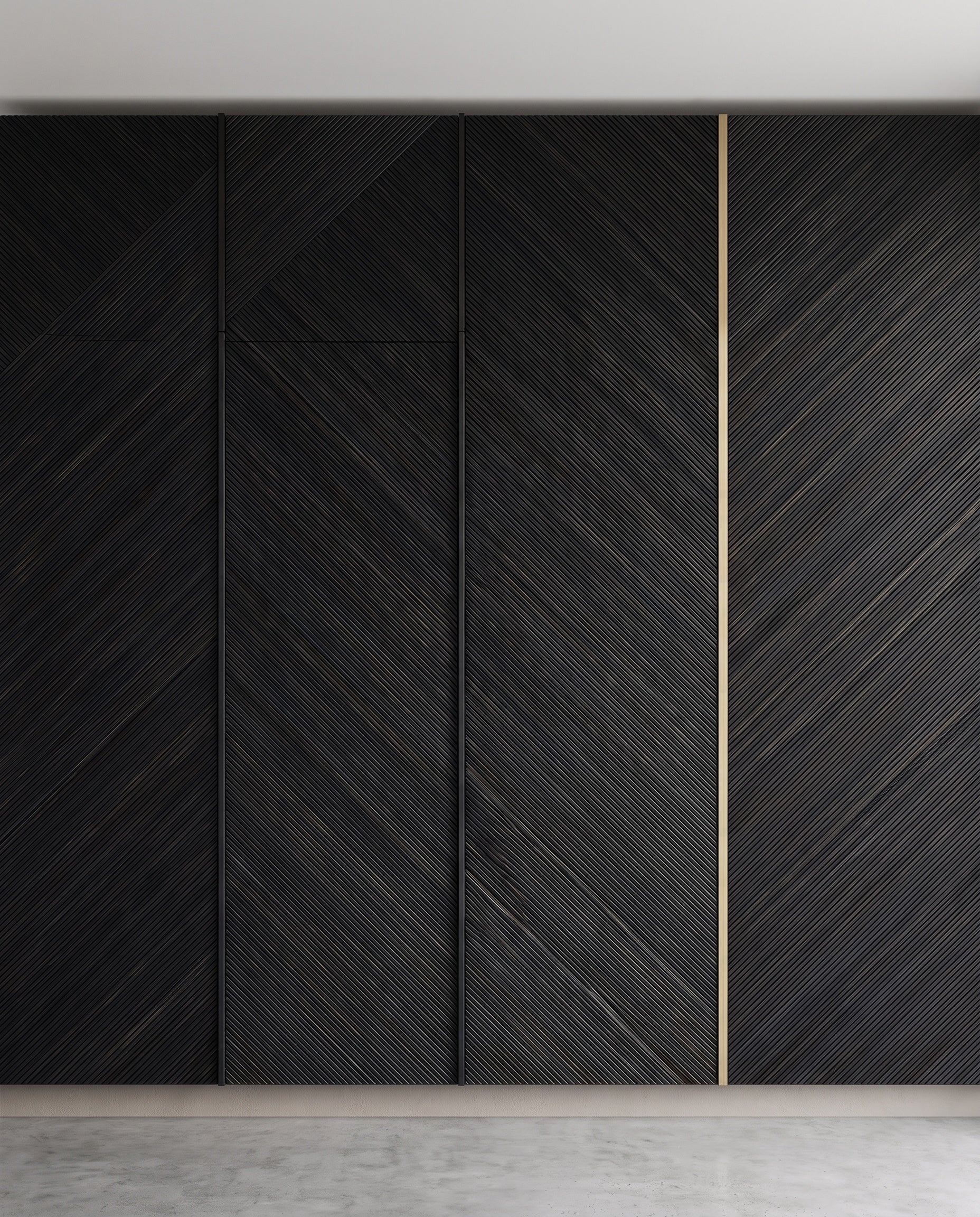 Close construction and material detail of Diagonal Fluted Wood Wall Panels