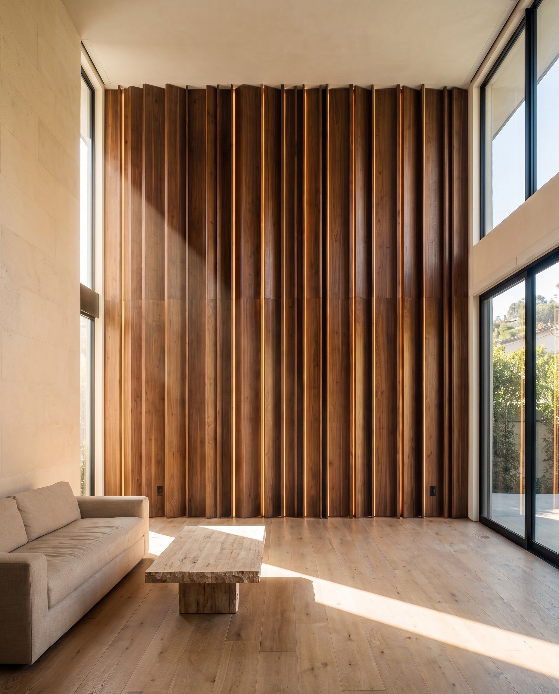 Mixed-Width Slat Panels: proposed design in a contemporary interior