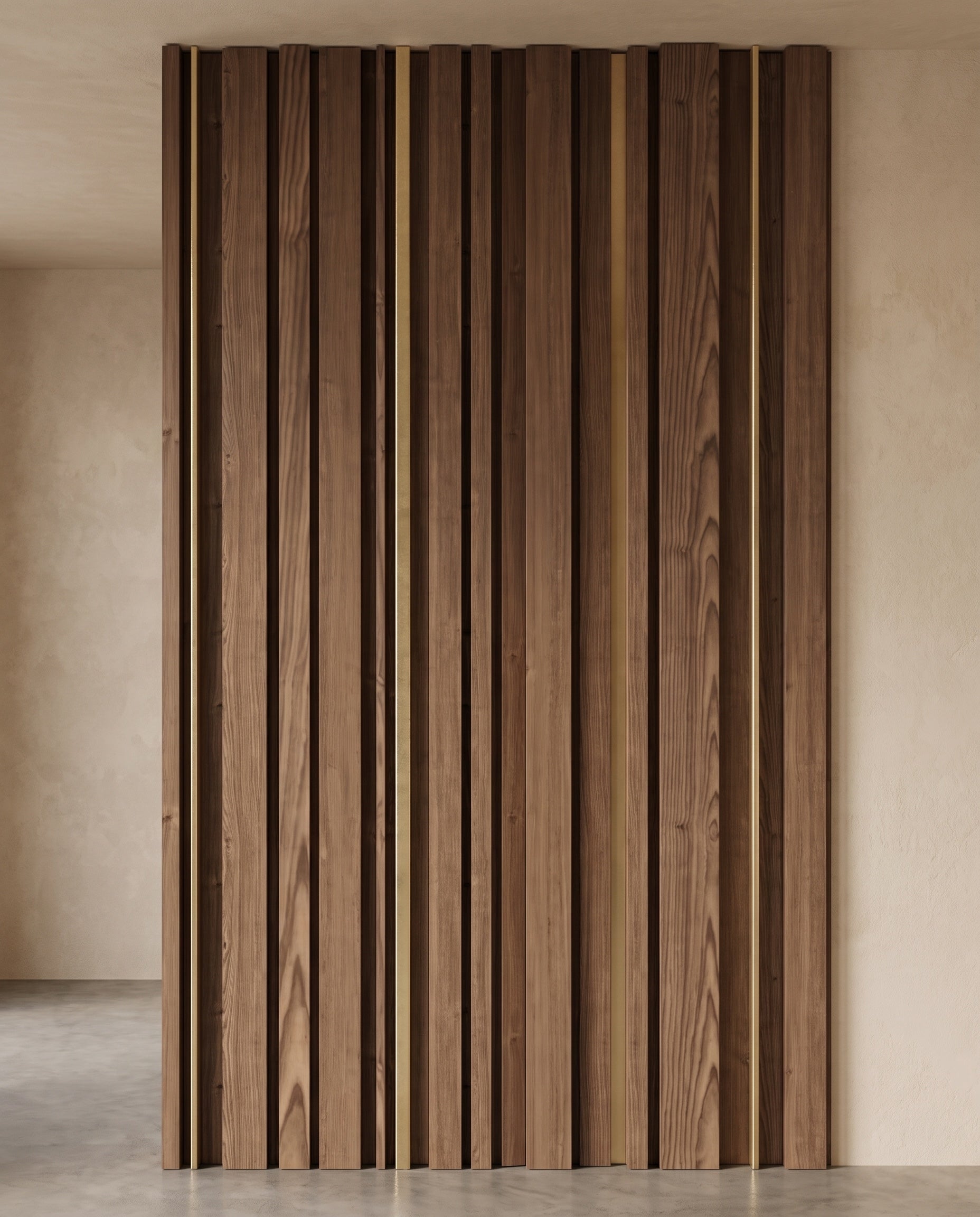 Front elevation showing the complete design and proportions of Mixed-Width Slat Panels