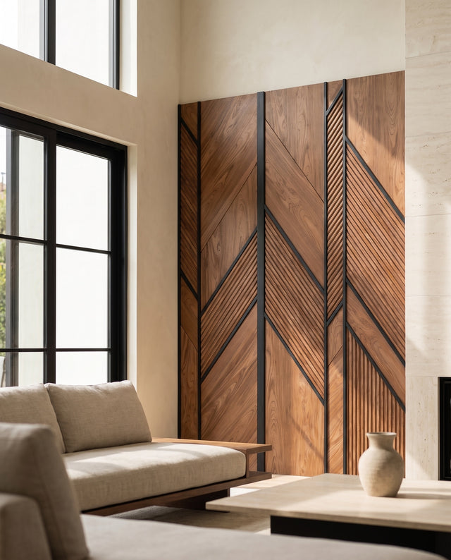 Chevron Panels with Metal Inlay: interior design visualization