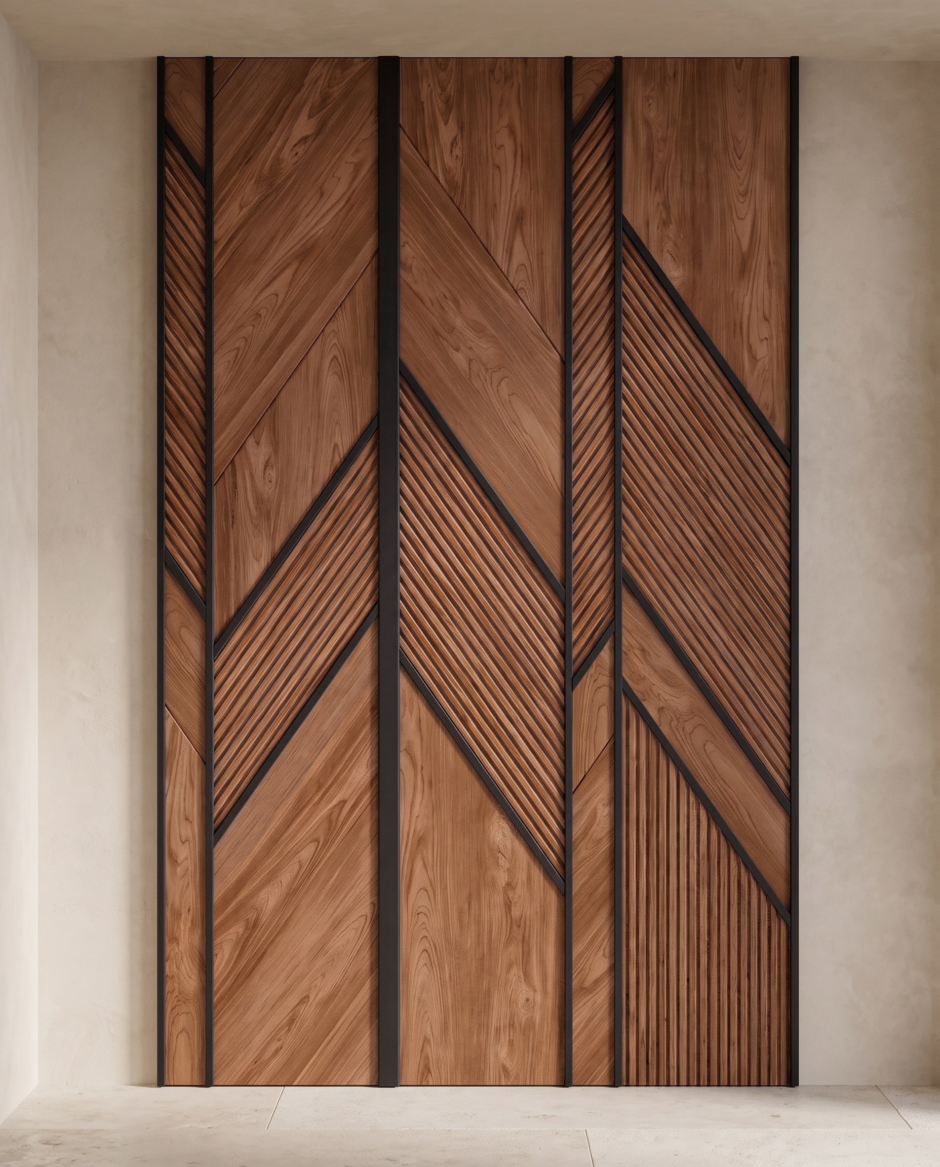 Front elevation showing the complete design and proportions of Chevron Panels with Metal Inlay