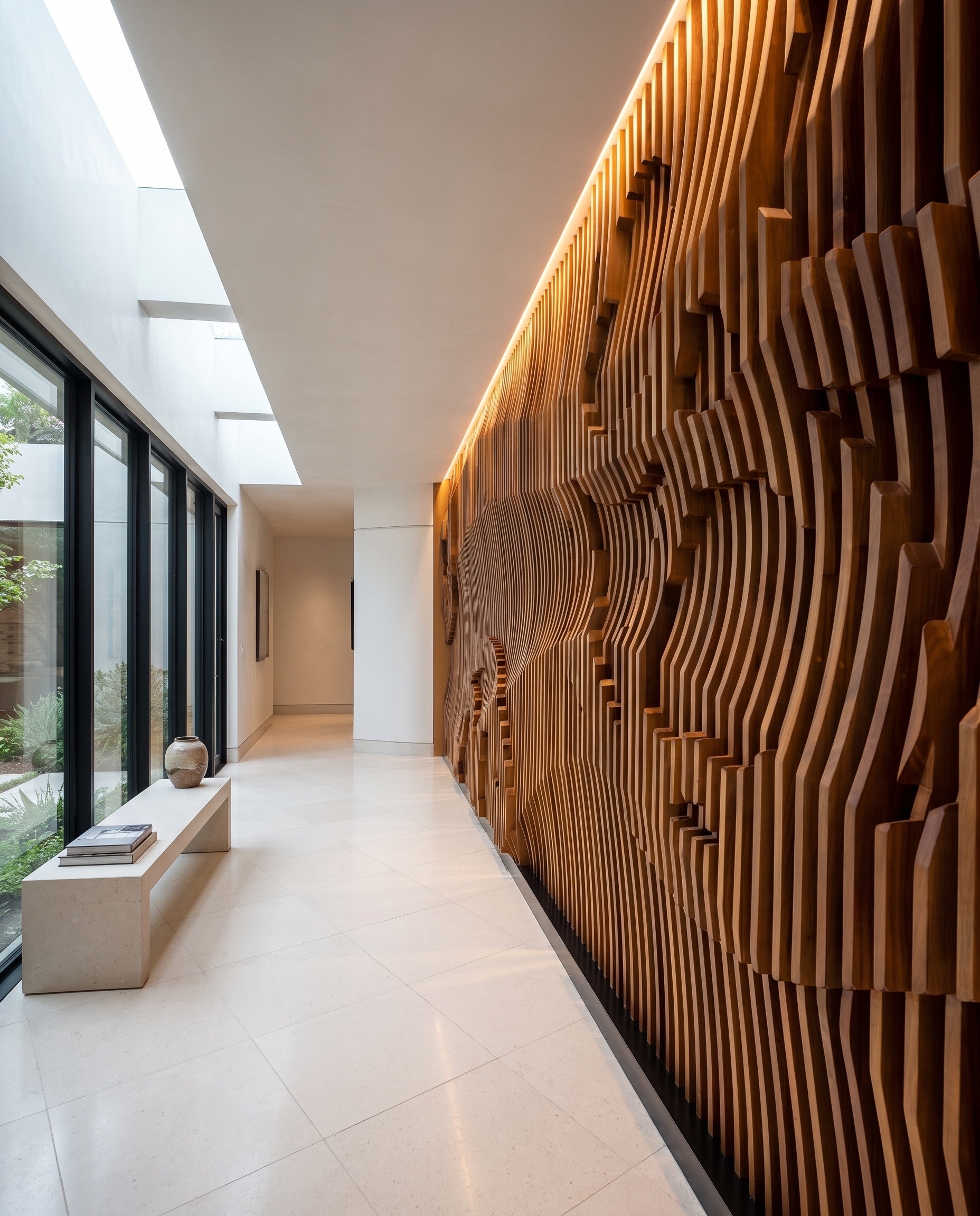 Parametric Sculptural Wood Wall Panels: proposed design in a contemporary interior