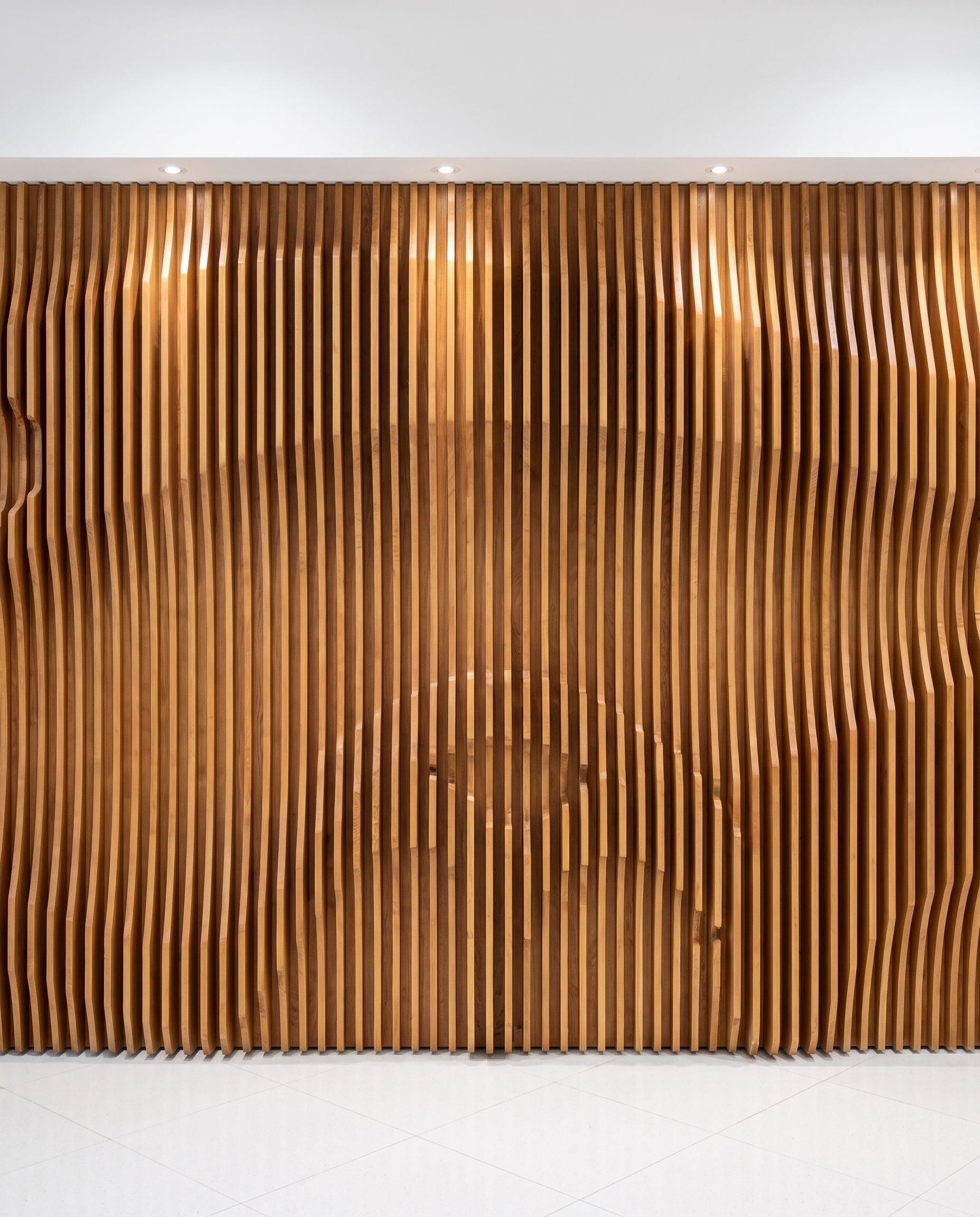 Close construction and material detail of Parametric Sculptural Wood Wall Panels