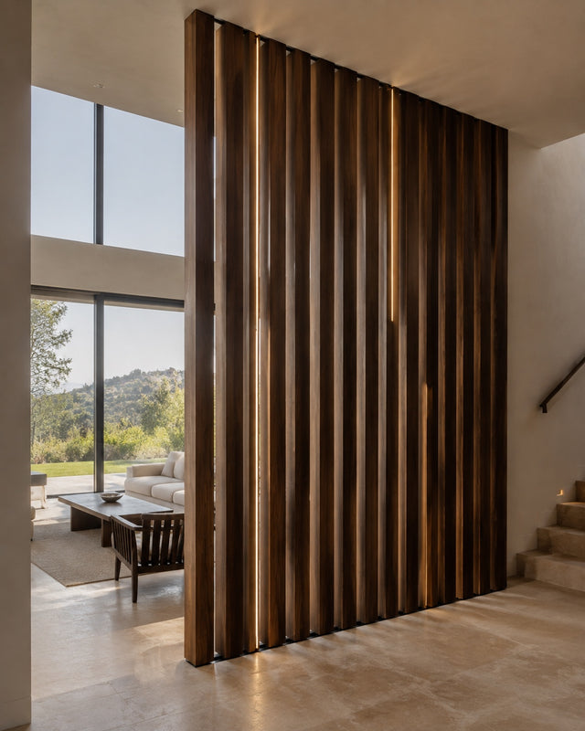 Wood Slat Room Divider: interior design visualization