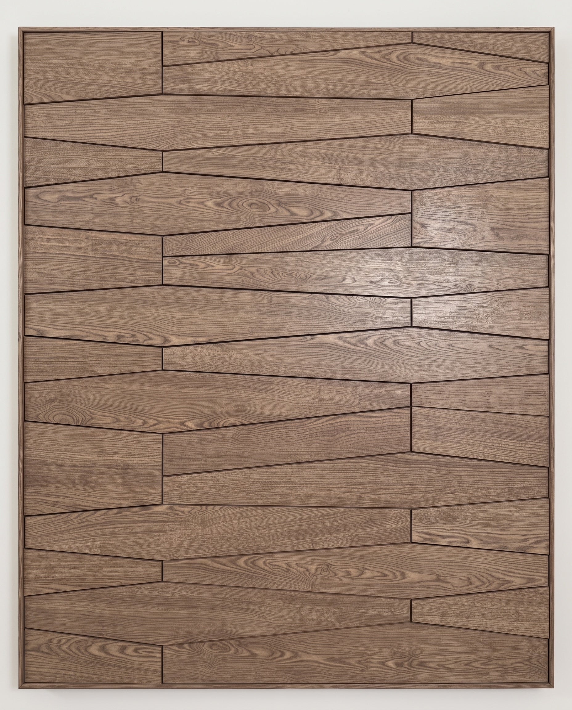 Front elevation showing the complete design and proportions of Staggered Wood Plank Wall Panels