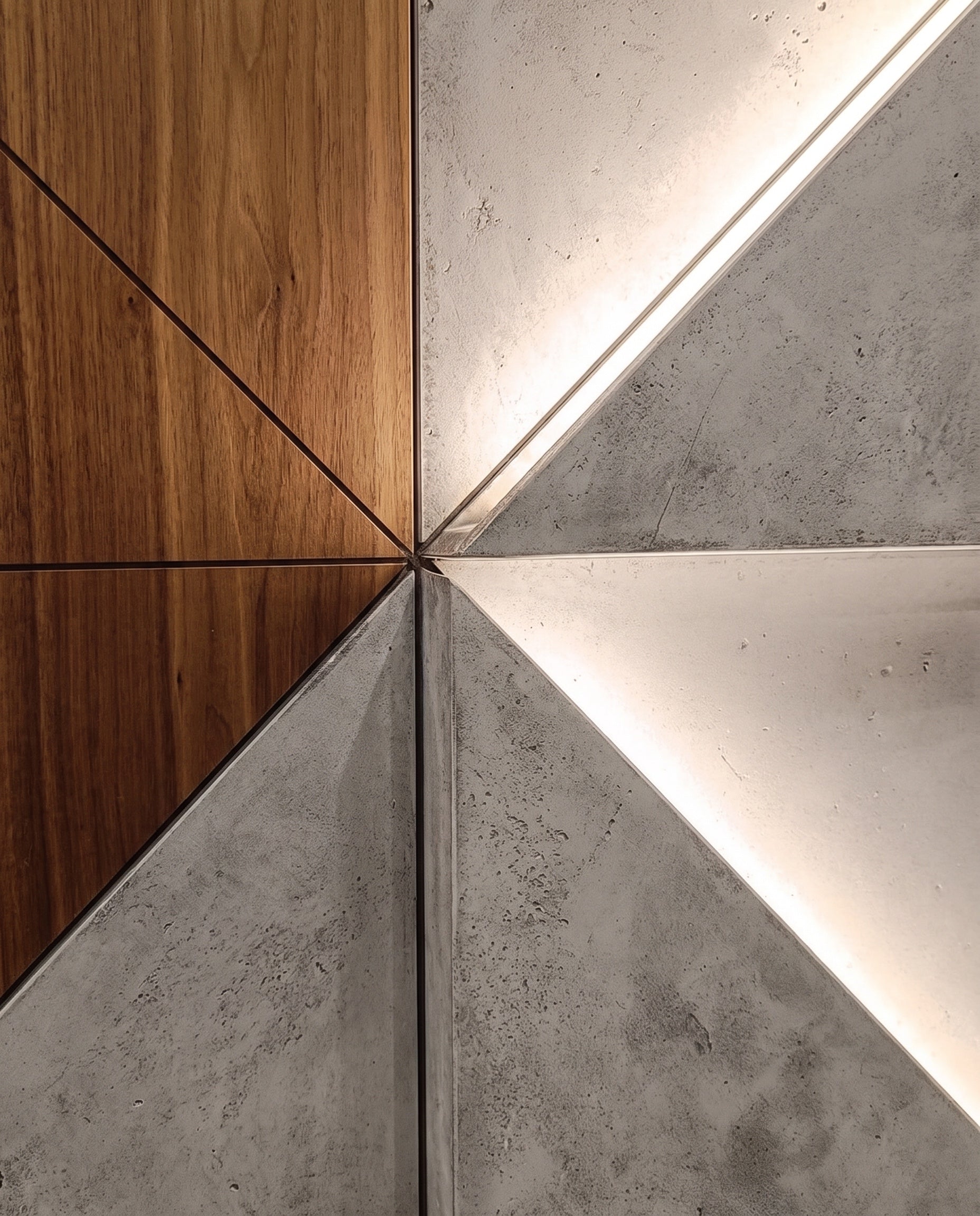 Close construction and material detail of 3D Triangular Panels