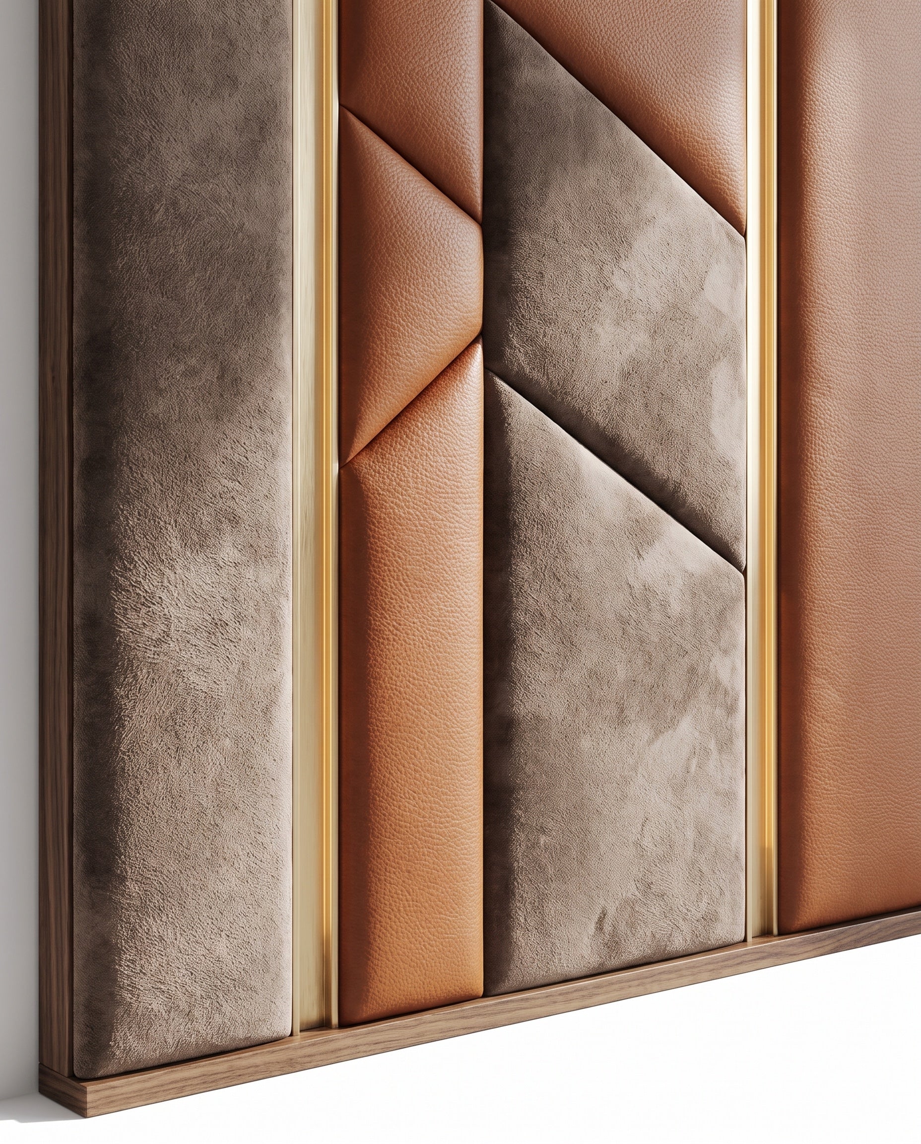 Close construction and material detail of Upholstered Fabric & Leather Panels