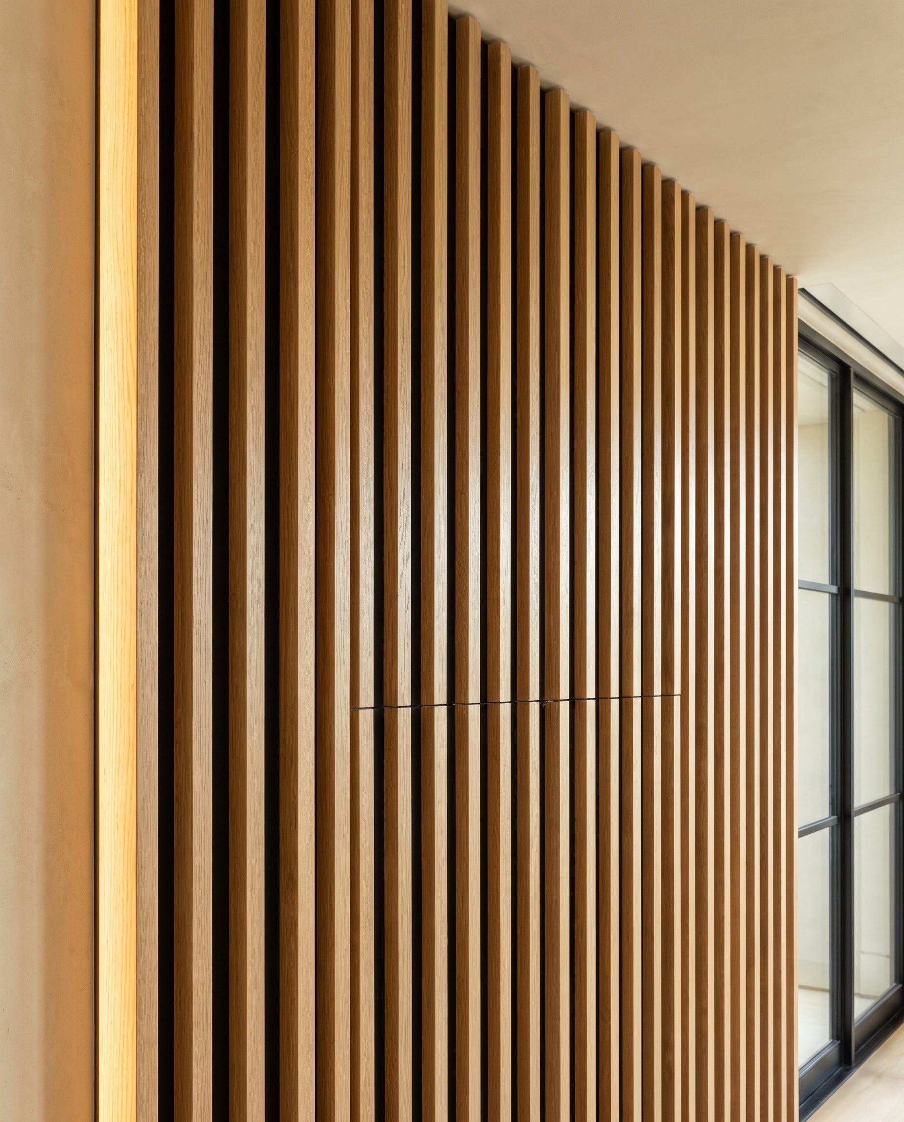 Acoustic Slat Wall Panels installed in a bright contemporary Los Angeles interior