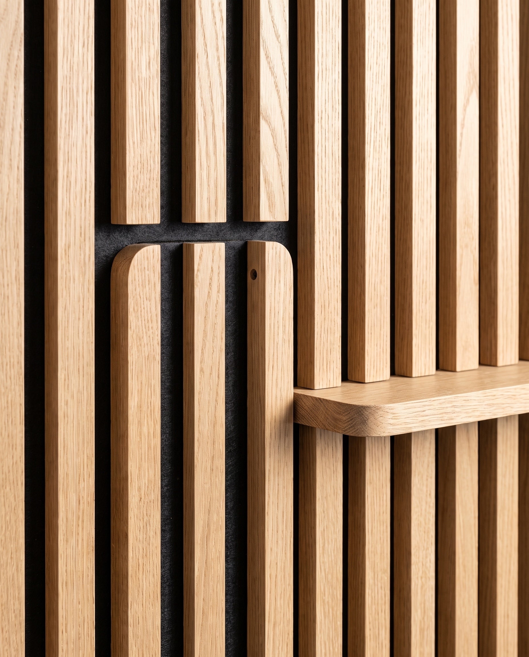 Close construction and material detail of Acoustic Slat Wall Panels